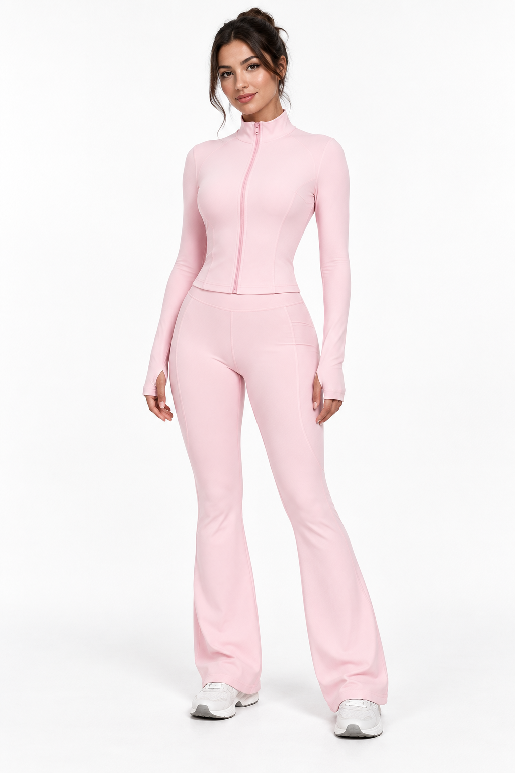 Conjunto rosa – Crop Top y Pantalón Flare