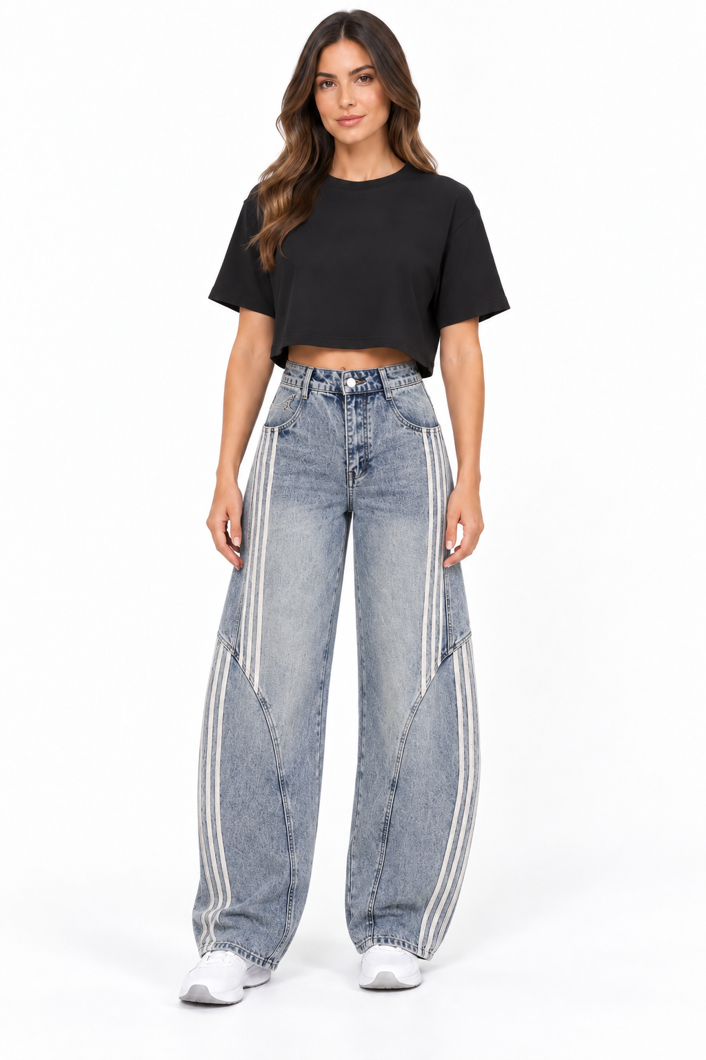 Jean Wide Leg con Franjas Blancas