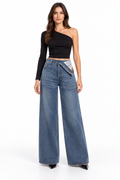 Jean Wide Leg Fold Over en denim azul medio